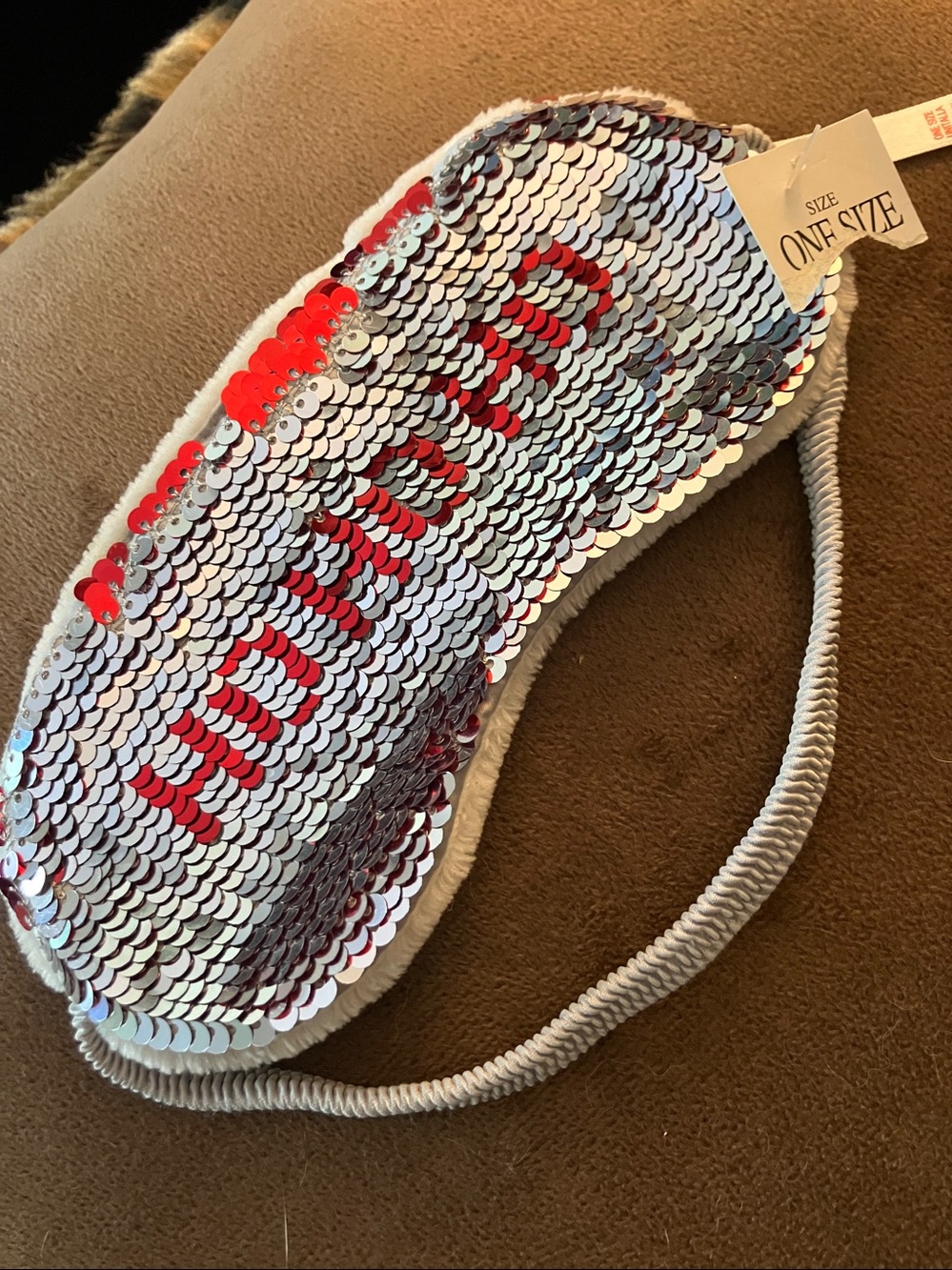 Sequin Sleep Mask in Silver and Red! “HO HO HO” festive holiday fun!